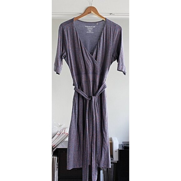 Toad & Co (Horny Toad) - Cue Cafe Wrap Dress in Blue Pattern, size Medium - Picture 3 of 11